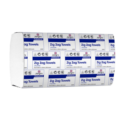 Jangro 2 Ply Zig-Zag Hand Towels - White