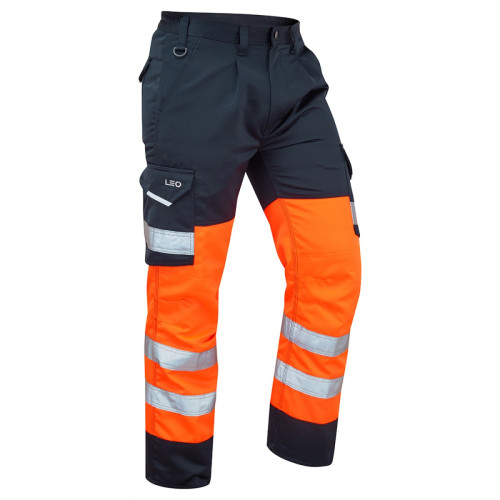 Leo BIDEFORD EcoViz Poly/Cotton Cargo Trouser - Orange/Navy - Size 34" (Short Leg)