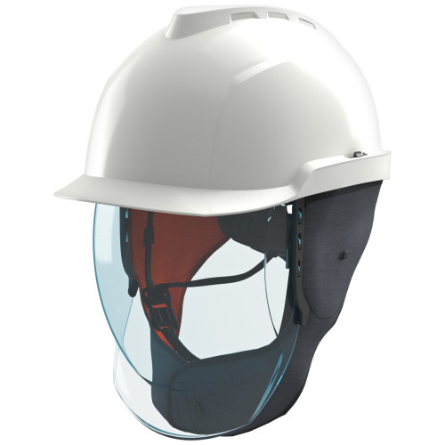MSA V-Gard 950 Class 2 Electrical Helmet &acirc; Non-Vented, White, Fas-Trac III Foam, 4-Point Chinstrap, Extended Ear & Neck Flaps, Carry Bag