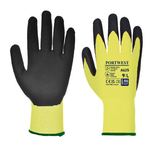 A625 Vis-Tex Cut Resistant Glove PU - Yellow/Black - Size Small