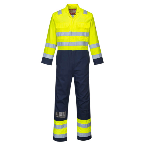 BIZ7 Bizflame Work Hi-Vis Anti-Static Coverall - Yellow/Navy - Size Large