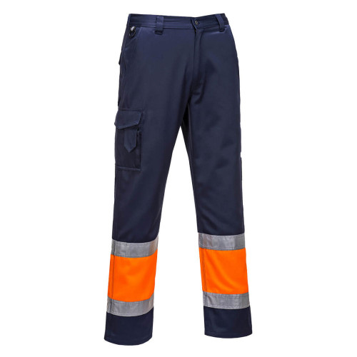 L049 Hi-Vis Lightweight Contrast Class 1 Service Trousers - Orange/Navy - Size Small