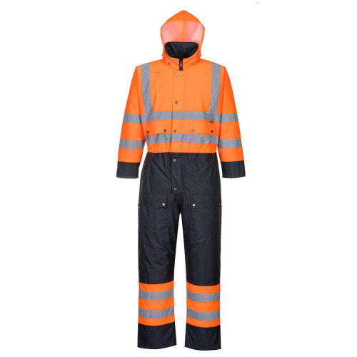 S485 Hi-Vis Contrast Winter Coverall - Orange/Navy - Size Large