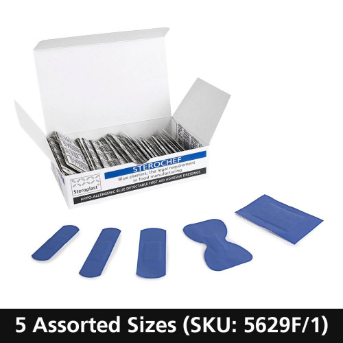 Hypoallergenic Blue Plasters, Assorted Sizes (Box of 100)