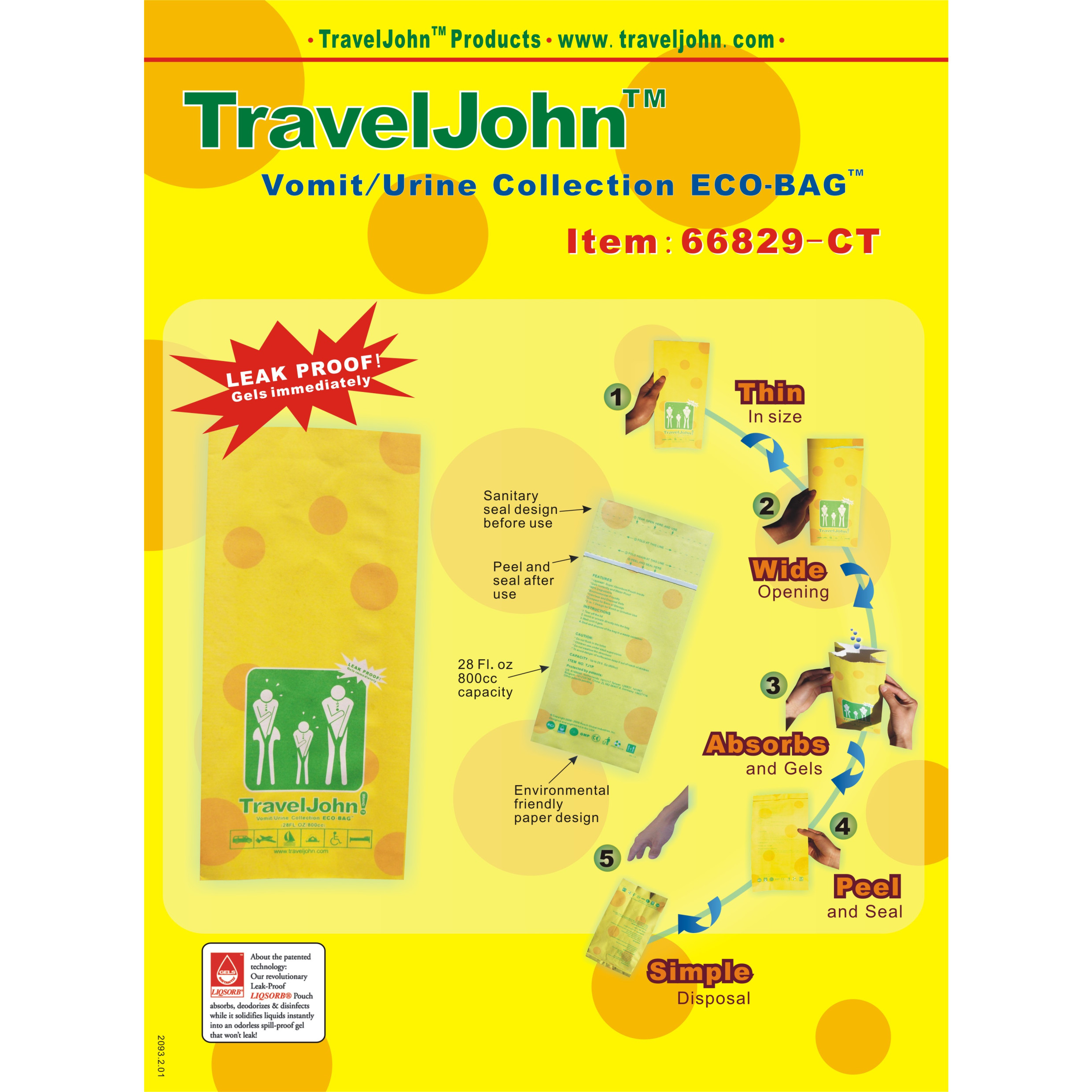 Simon Safety TravelJohn™ Paper Disposable Sick Bag (Pack of 5)